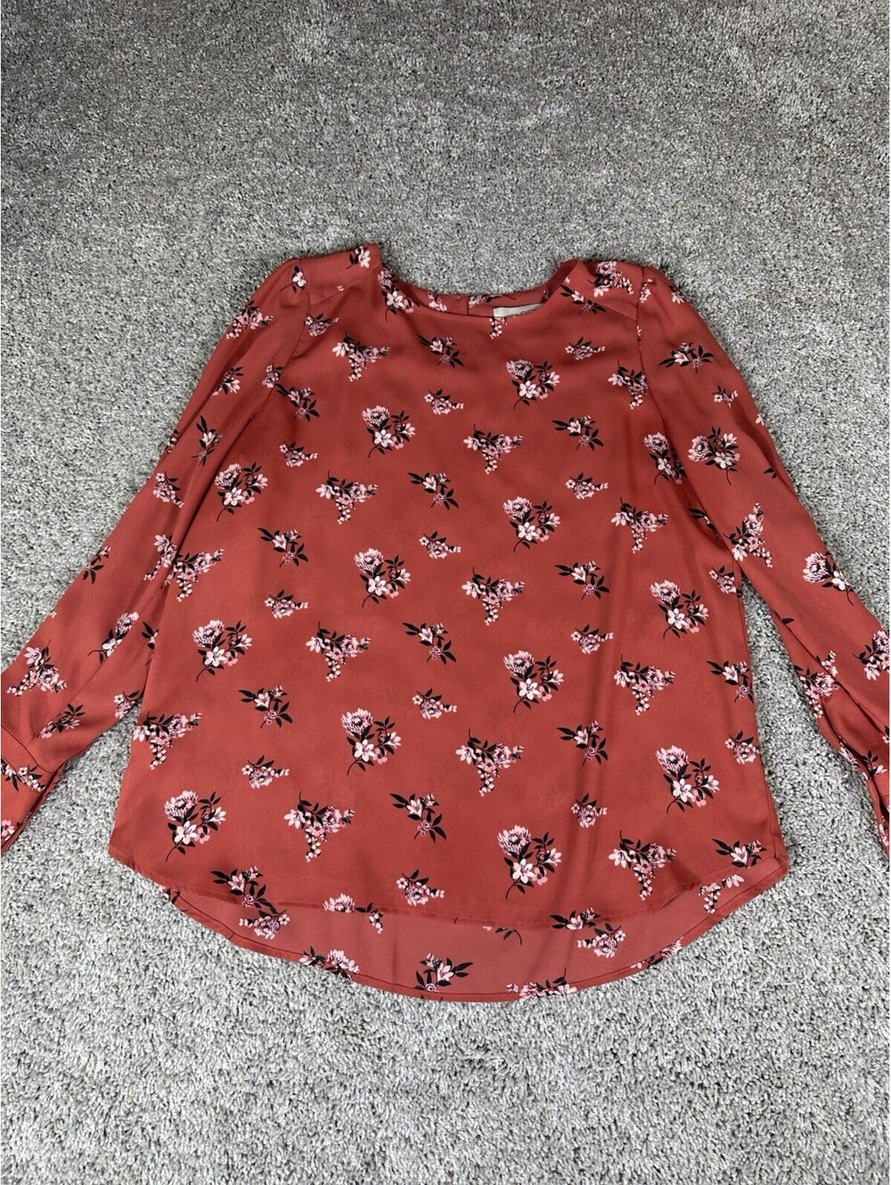 LOFT Plus Red-Orange* Floral Top 26 High Scoop Neck Flip Cuffs Raglan Sleeves